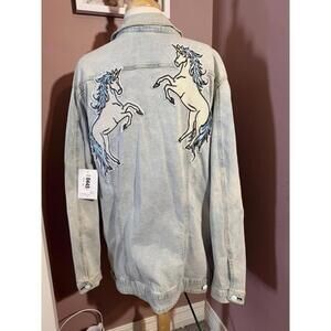 Unicorn Denim Jacket Lularoe Jaxson Womens 3XL Jean Jacket Light Wash New